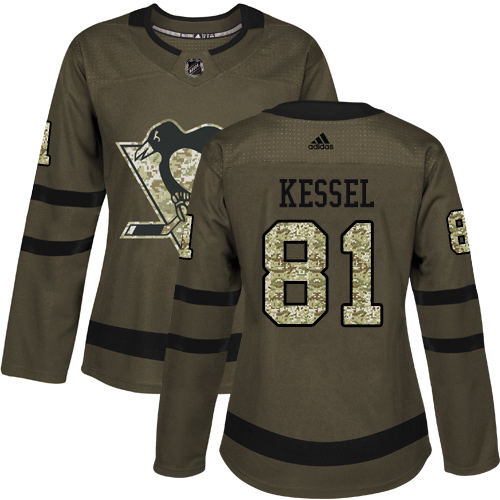 Adidas Penguins #81 Phil Kessel Green Salute to Service Women's Stitched NHL Jersey
